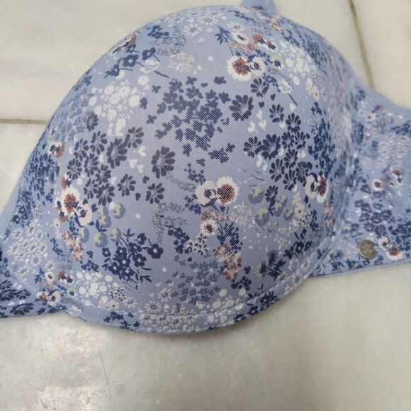 Lucky Brand Women's Blue Floral Print Sexy Comfortable Padded Push Bra Size 42D - Picture 2 of 15